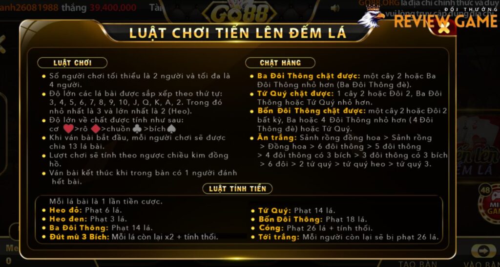 Tìm hiểu về Luật Chơi Game Tiến Lên Đếm Lá tại nhà cái Go88